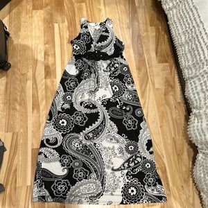 Blinged Black & White Paisley Maxi Dress